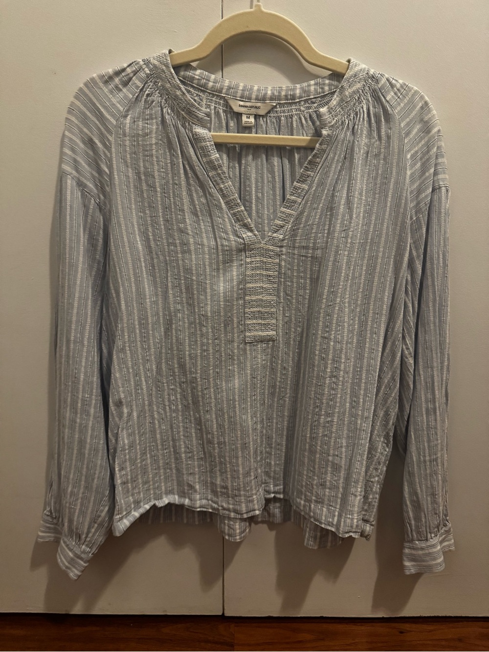 Banana Republic Light Blue & White Striped Long Sleeve Peasant Top